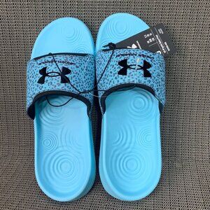 Under Armour Womens Size 8 Blue/Black UA Ignite Select Print Slide Sandals